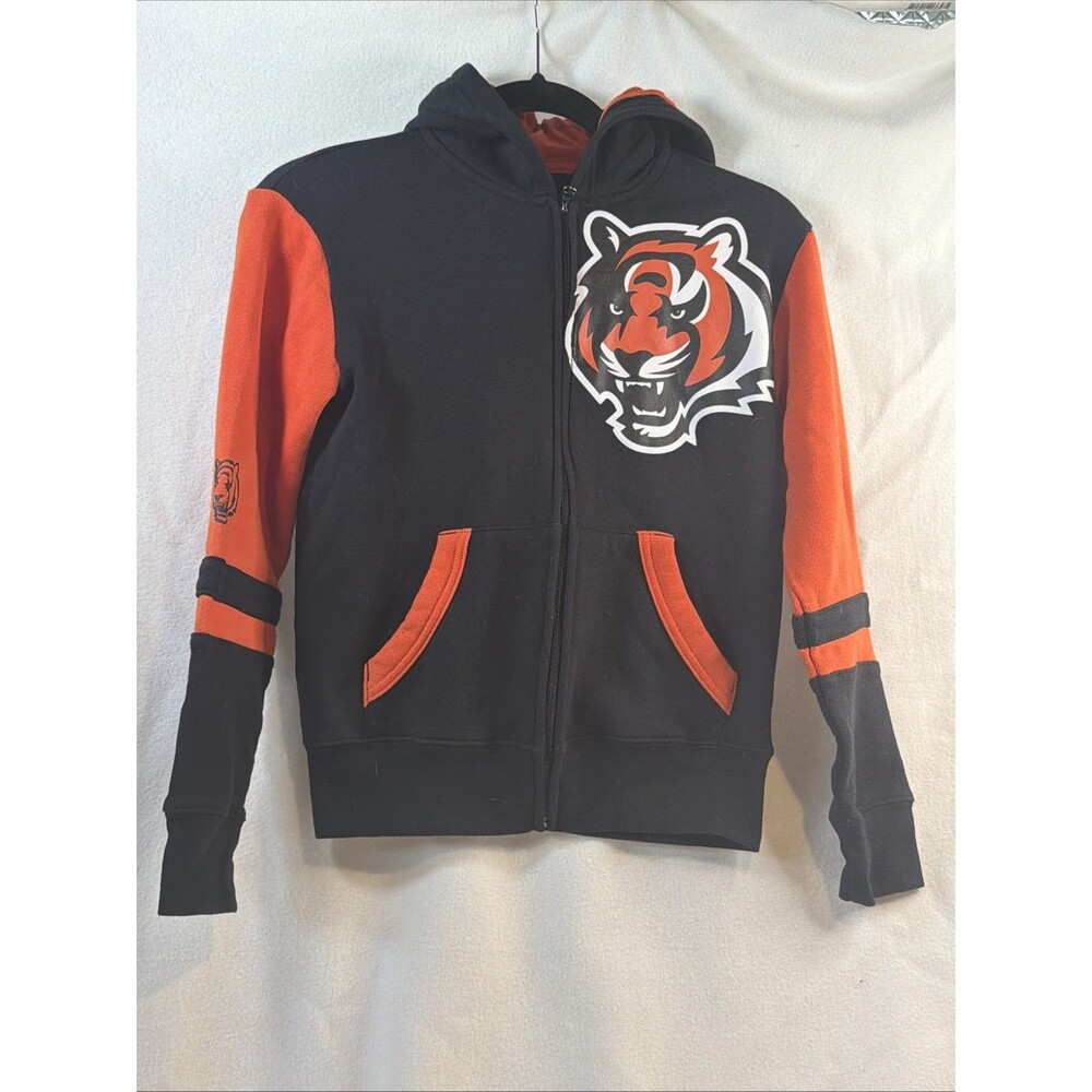 Cincinnati Bengals Youth Medium Full Zip Hoodie Black Orange NFL EUC